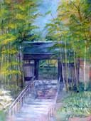 福田 峰子 「竹林の中の門」 (水彩, F6)